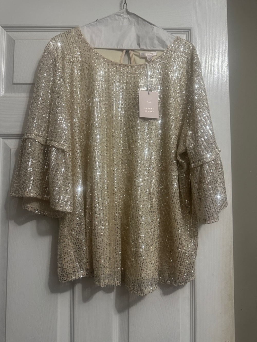 Silver Sequin Ruffle Sleeve Lauren Conrad Women's Top
